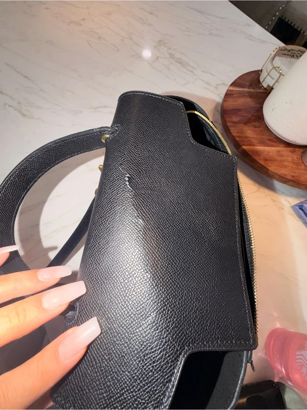 Celine Black Leather Satchel with Gold Logo